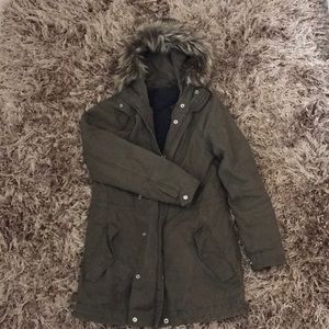 Gap army green twill Sherpa parka